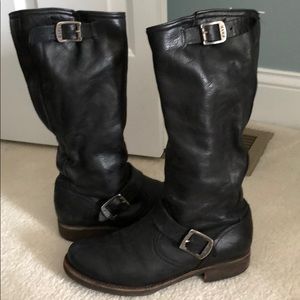 Black Frye boots with buckle